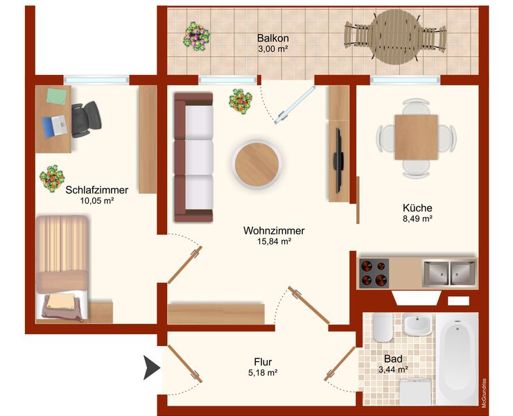 Freundliche 2-Raum-Wohnung mit Balkon